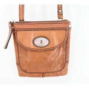 Fossil Maddox Mini Crossbody Bag Leather Saddle Tan Brown Vintage Y2K GUC Classy